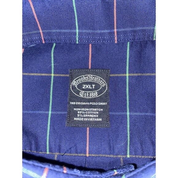 NWT Brooks Brothers Mens Navy Plaid Long Sleeve Button Front Shirt 2XLT - Picture 4 of 5
